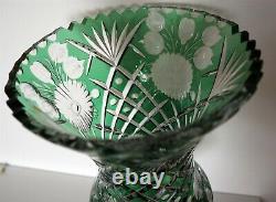 Extraordinary ca1950 Bohemian Green Cut To Clear 14 Vase Chrysanthemum Thistle