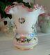 Fenton Art Glass Charleton Pink Mist Withroses & Bows Vase 1952-54 #1401