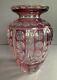 Fine Antique Pink Cranberry Cut To Clear Bohemian Glass Vase 11 Like Moser
