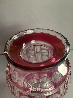 FINE antique pink cranberry cut to clear Bohemian glass vase 11 like Moser