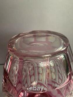 FINE antique pink cranberry cut to clear Bohemian glass vase 11 like Moser