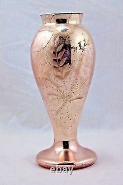 FRENCH ART DECO 1920s MERCURY GLASS VASE CUT/ DECORATED GLASS, LOSS TO MERCURY