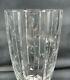 Faberge Cut Glass Crystal Vase 8 Tall With Leaf Leaves On Stem Ribbed Nice Signed