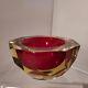 Faceted Red Murano Sommerso Diamond Cut Glass Bowl Attributed To Mandruzzato