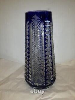 Fantastic Antique Cobalt Cut To Clear Art Glass Vase Czech