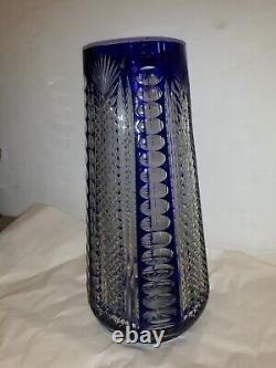 Fantastic Antique Cobalt Cut To Clear Art Glass Vase Czech