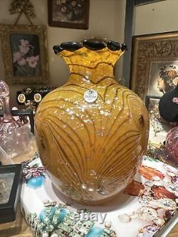 Fenton Dave Fetty Limited edition Cut Flower Vase Yellow orange 961/1450