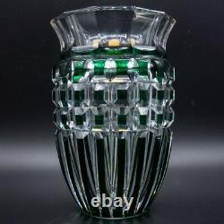 Fine Vintage Mid 20c Val St Lambert Emerald Green Cut to Clear Art Glass Vase