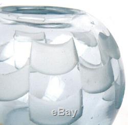 French Art Deco Blue Glass Vase Deeply Acid Cut Back Signed France