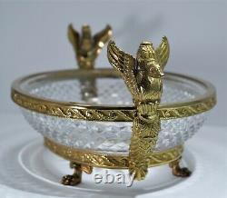 French Baccarat style Ormolu Bronze Swans & Diamond Cut Crystal Centerpiece