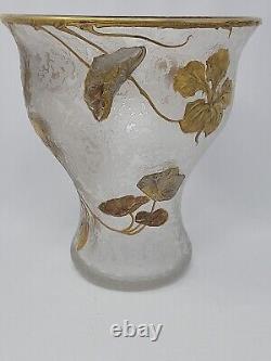 French Legras Raised Gold & Platnum Floral Vine 7 Inch Acid Cut Vase 1880s