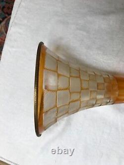 Funky big Antique Bohemian Moser School Amber Art Glass Cut-to Clear Vase 11.5T