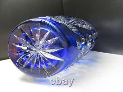 G274? Decorative Crystal Vase Bohemian Hand Cut Cobalt Blue 13in