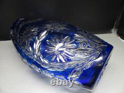 G274? Decorative Crystal Vase Bohemian Hand Cut Cobalt Blue 13in