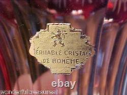 GORGEOUS Boheme Czech Vintage RUBY CUT TO CLEAR Detailed Flowers Crystal Glass