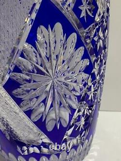 GORGEOUS Vintage 12 BOHEMIAN Czech COBALT BLUE To CLEAR Hand Cut Crystal Vase