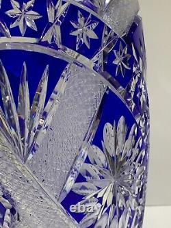 GORGEOUS Vintage 12 BOHEMIAN Czech COBALT BLUE To CLEAR Hand Cut Crystal Vase