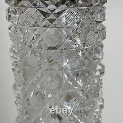 GORHAM 11 American Brilliant Cut Glass Corset Shaped Vase Silver Mount