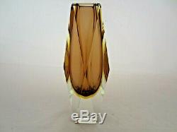 Geometric Murano sommerso futuristic prism cut faceted art glass vase perfect