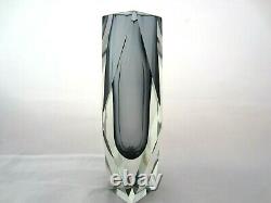 Geometric Murano sommerso grey futuristic prism cut faceted glass vase perfect