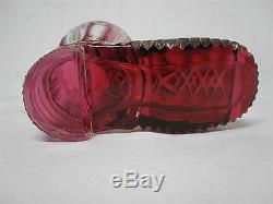 German Imperlux Ruby Cranberry Hand Cut To Clear 7 3/4 Equestrian Boot Vase