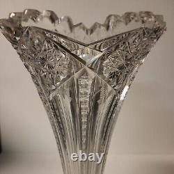 Gorgeous American Brilliant Cut Glass Crystal ABP Trumpet Vase 12 Antique