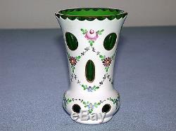 Gorgeous Antique Czechoslovakia MOSER Cut White to Green Art Glass Vase