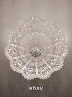 Gorgeous Bohemian Czech Hand Cut Crystal Vase Queens Lace Pattern 8 Tall