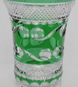 Gorgeous Bohemian Glass Czech Cut-to-clear Emerald Green Flared Vase For Flowers