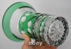 Gorgeous Bohemian Glass Czech Cut-to-clear Emerald Green Flared Vase For Flowers