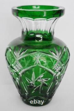 Gorgeous Bohemian Glass Czech Republic Cut-to-clear Emerald Green Vase