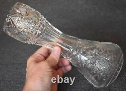 Gorgeous Etched And Cut Glass Corset Vase Hobstar & Pinwheel Alternating Motifs