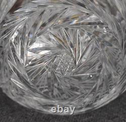 Gorgeous Etched Cut Polish Lead Crystal Large Rose Bowl With Whirling Star Motif