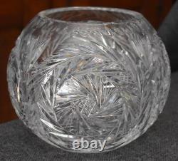 Gorgeous Etched Cut Polish Lead Crystal Large Rose Bowl With Whirling Star Motif