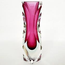 Gorgeous Faceted/Cut Sommerso Cranberry & Pale Blue Art Glass Vase 7