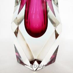 Gorgeous Faceted/Cut Sommerso Cranberry & Pale Blue Art Glass Vase 7