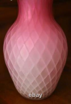 Gorgeous Pink To Light Pink Diamond Quilted Cut Velvet Ruffled Cased Glass Vase