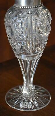 Gorgeous Rare Antique Abp Cut Glass Hobstar Decorated Vase W Sterling Silver Top