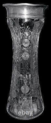 Gorham American Brilliant Cut Glass Large 12 3/4 Vase Signed Sterling
