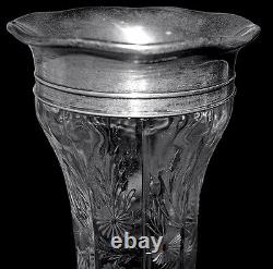 Gorham American Brilliant Cut Glass Large 12 3/4 Vase Signed Sterling