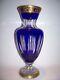 Grand Saint Louis Crystal Thistle Cut To Clear Cobalt Vase New With Lable 12