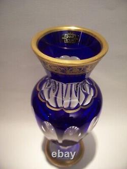 Grand Saint Louis Crystal Thistle Cut To Clear Cobalt Vase New With Lable 12