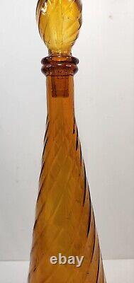 Guildcraft Mid Century Modern Amber Swirl Genie Bottle Decanter Empoli Italy 22