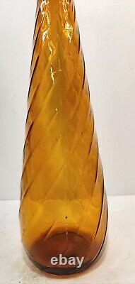 Guildcraft Mid Century Modern Amber Swirl Genie Bottle Decanter Empoli Italy 22