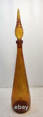 Guildcraft Mid Century Modern Amber Swirl Genie Bottle Decanter Empoli Italy 22