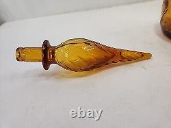 Guildcraft Mid Century Modern Amber Swirl Genie Bottle Decanter Empoli Italy 22