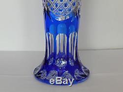 H49 cm Colour / Cased Crystal VASE, BLUE Cut to clear Overlay RUSSIA New
