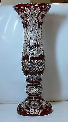 H75 cm Decorative Cased Crystal VASE, RUBY RED Cut to clear Overlay RUSSIA New