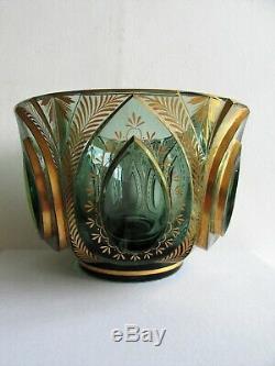 HAIDA Czech/Bohemian ART DECO Hand Painted CUT GLASS VASE BOWL 1930's