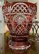Huge 10lb Ajka Ruby Red Cut To Clear Crystal Vase Hungary